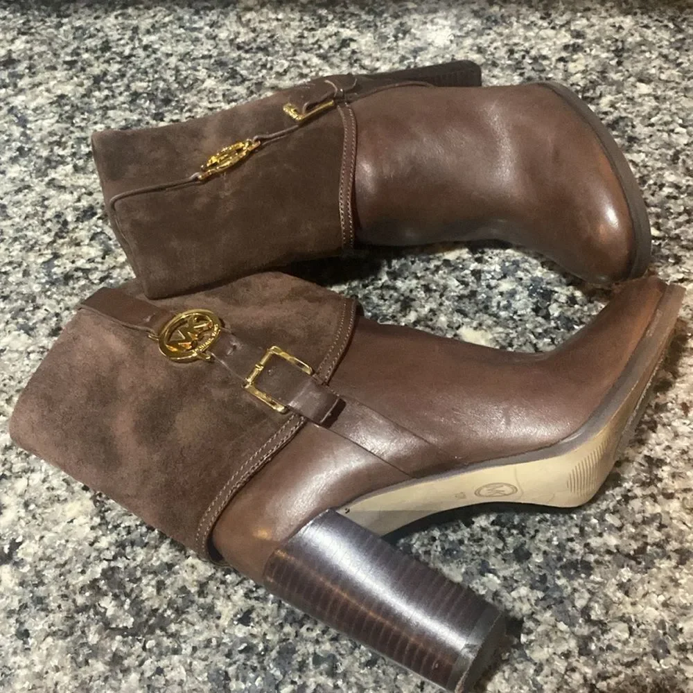 Sale! Michael Kors Heeled Ankle Boots women leather suede Sz 10